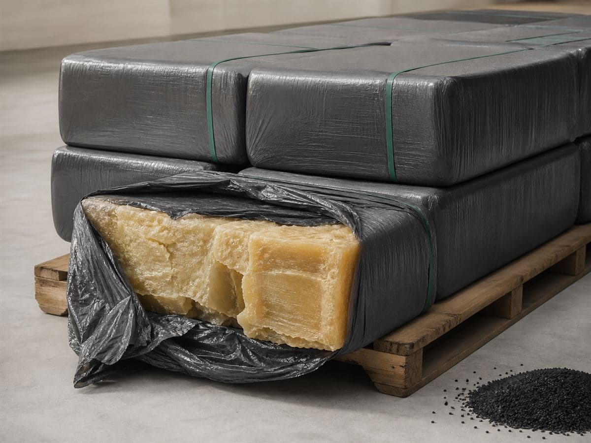 Wrapped synthetic rubber bales prepared for industrial shipment